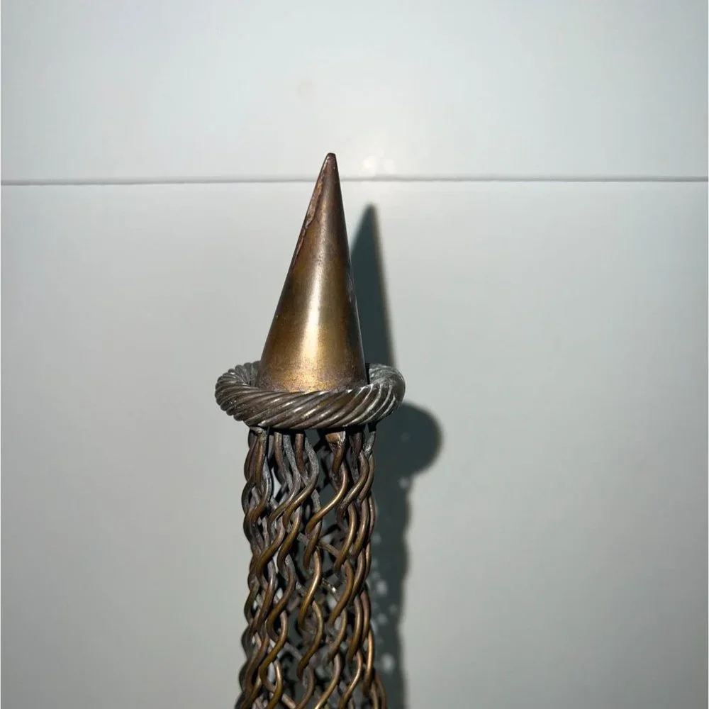 A Pair of Vintage Woven French Brass Wire Topiary/Wall Pockets Hanging Vase